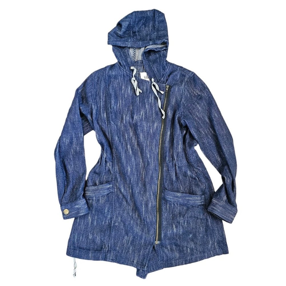 Cabi Jacket M Indigo Blue Anorak Zip Front Hood Pockets Casual Spring Cotton - Picture 2 of 13